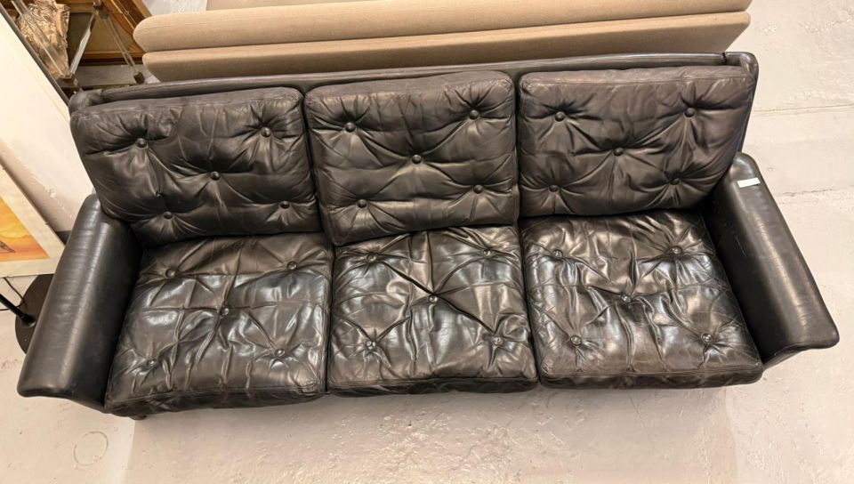 Fauteuils vintage en cuir noir
