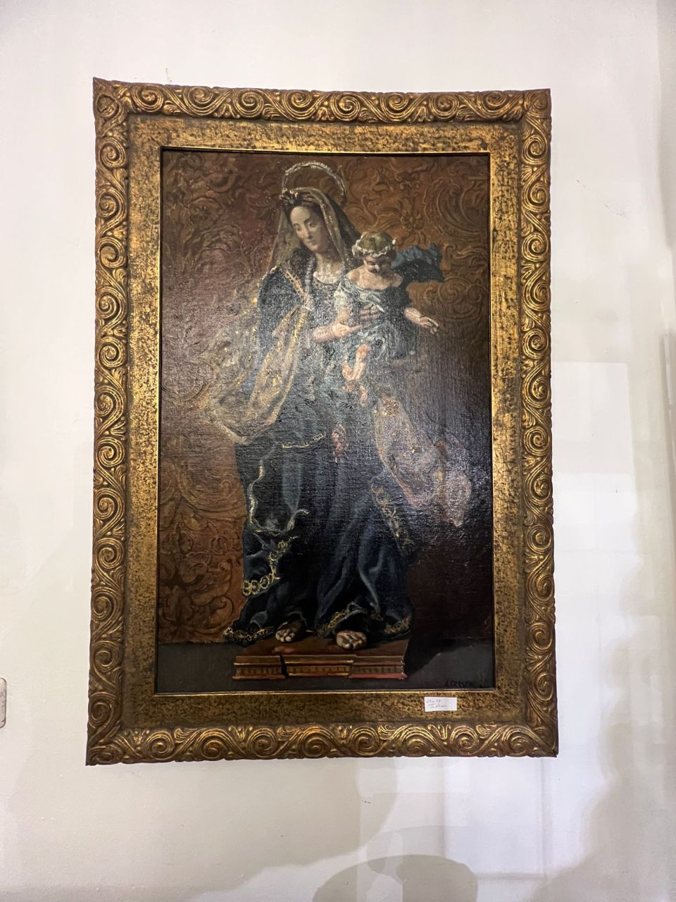 Grand tableau de Marie et son enfant signé