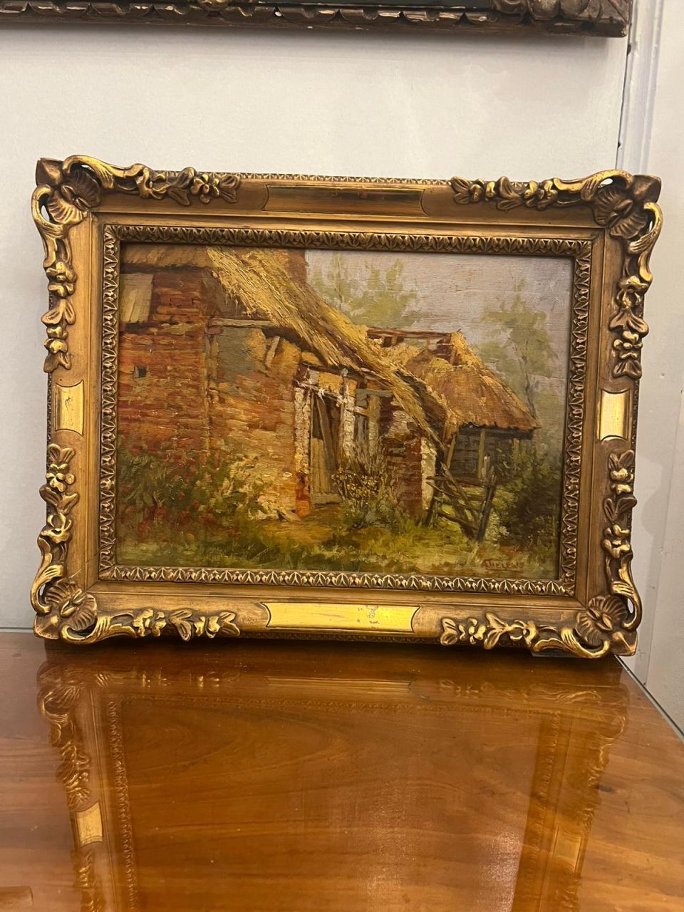 Peinture d&rsquo;une chaumière signée Tielens