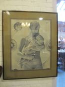 Lithographie femme à l&rsquo;enfant