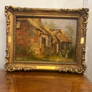 Peinture d'une chaumière signée Tielens