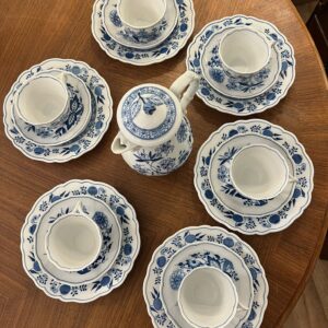 Service à thé bleu en porcelaine allemande