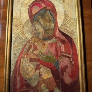 Icône religieuse brodée – Vierge à l’Enfant