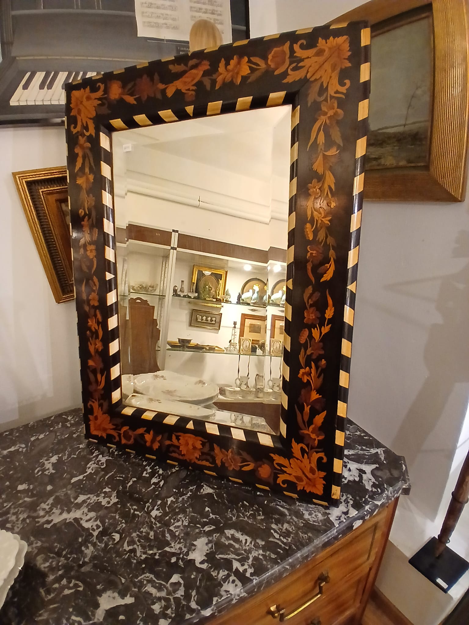 Miroir ancien os et marqueterie