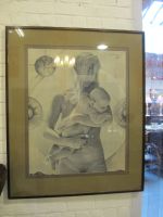 Lithographie femme à l&rsquo;enfant