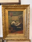 Peinture à l’huile intitulé « Le collectionneur admirant son Tableau »