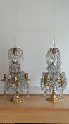 Paire de girandoles en bronze doré et cristal