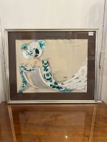 Œuvre art déco sur papier – cadre métallique argenté